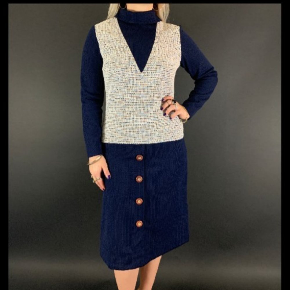 ❗️SOLD❗️60s/70s Bleeker Street Mod Turtleneck Drop Waist Knit Dress